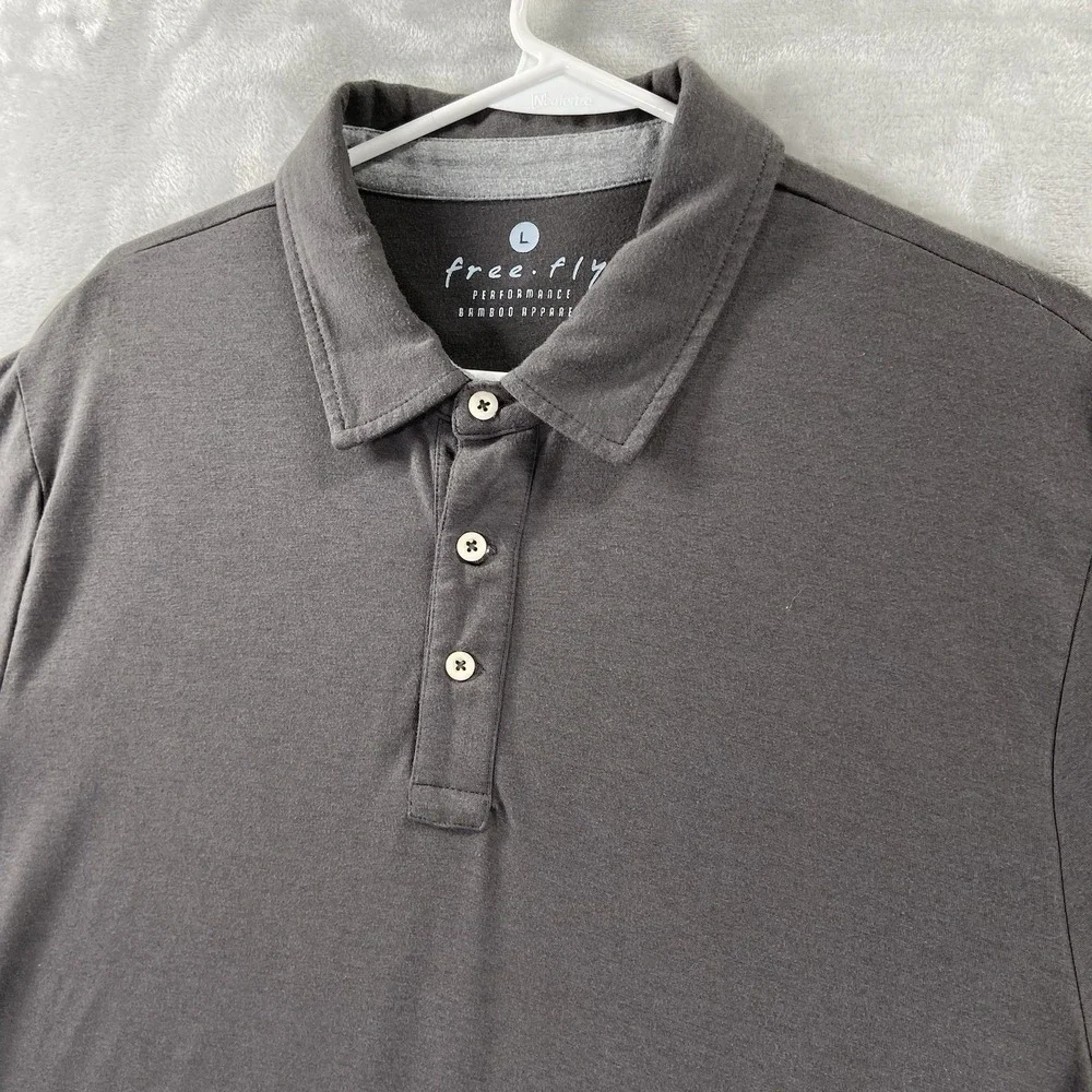 Free Fly Apparel Polo Shirt Mens Large Performance Stretch Gray Bamboo Blend